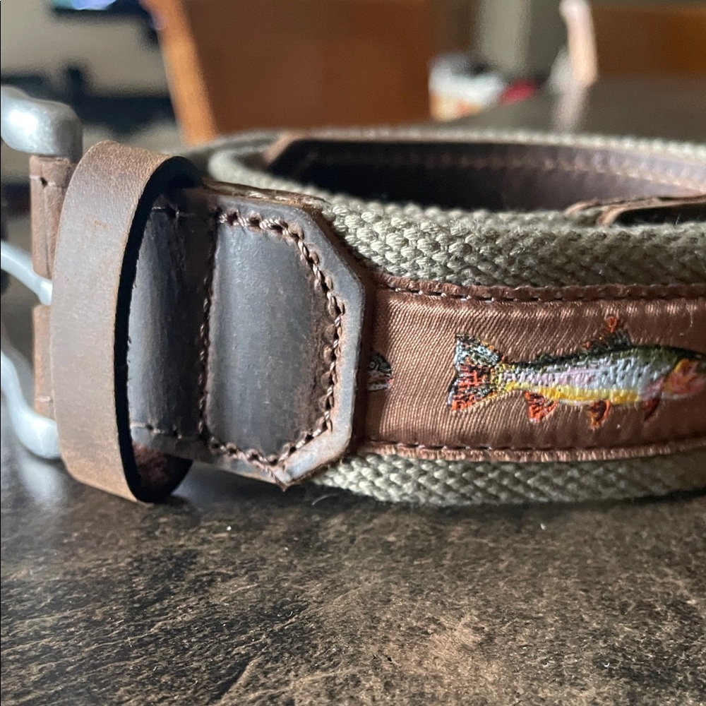 Orvis Leather Canvas Fish Embroidered Men's Belt
